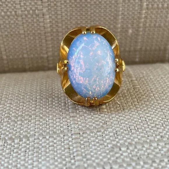 Women Ring Blue Faux Stone Gold Plated Fashion Jewelry Ring Size 7.5 - Picture 3 of 10